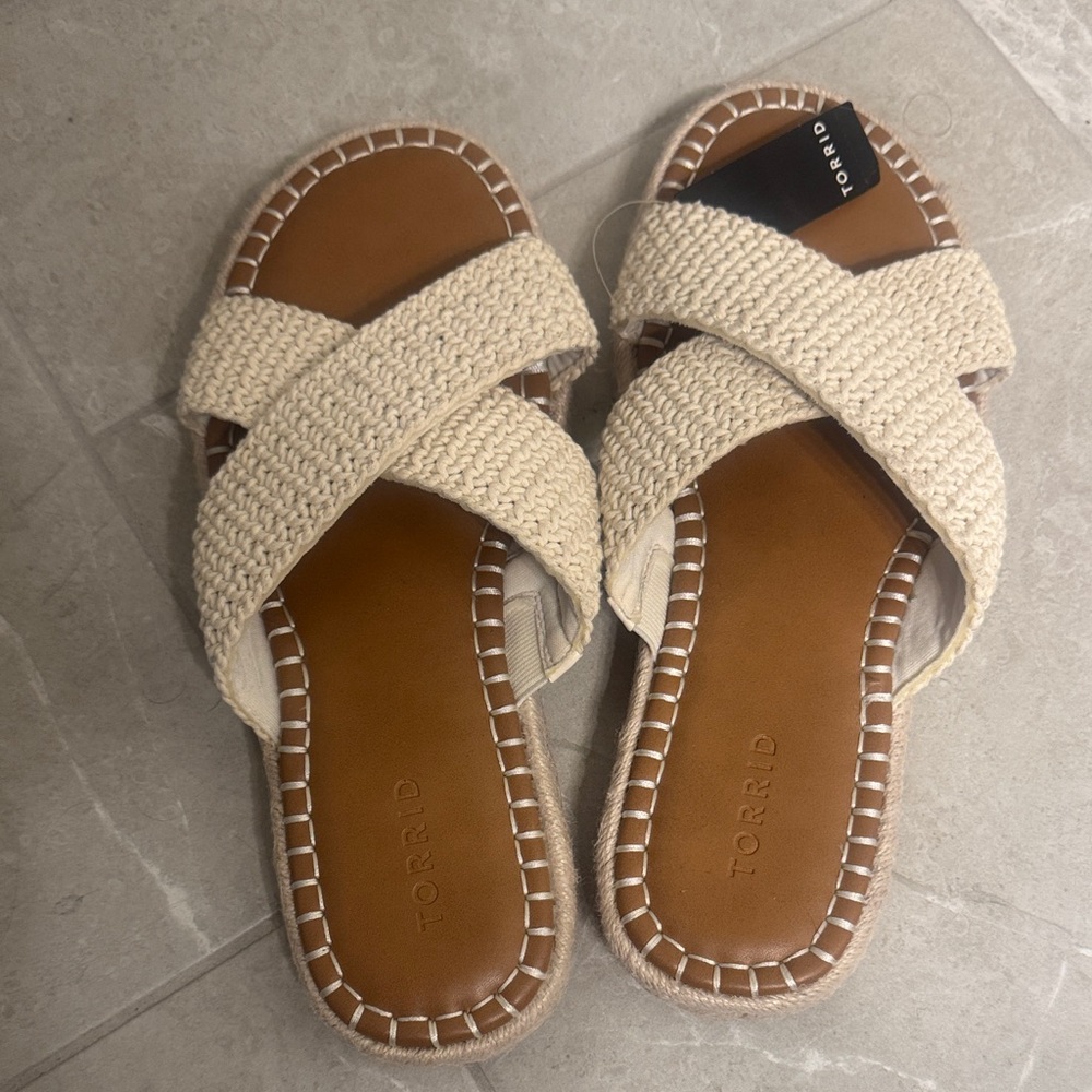 Torrid Cream Woven Crisscross Slide Sandals